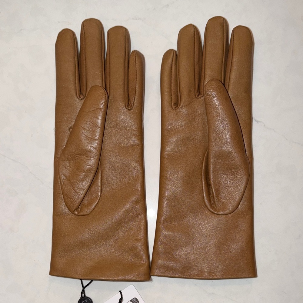 Banana Republic Camel Leather Gloves Cashmere Lined Made in Italy NWT
